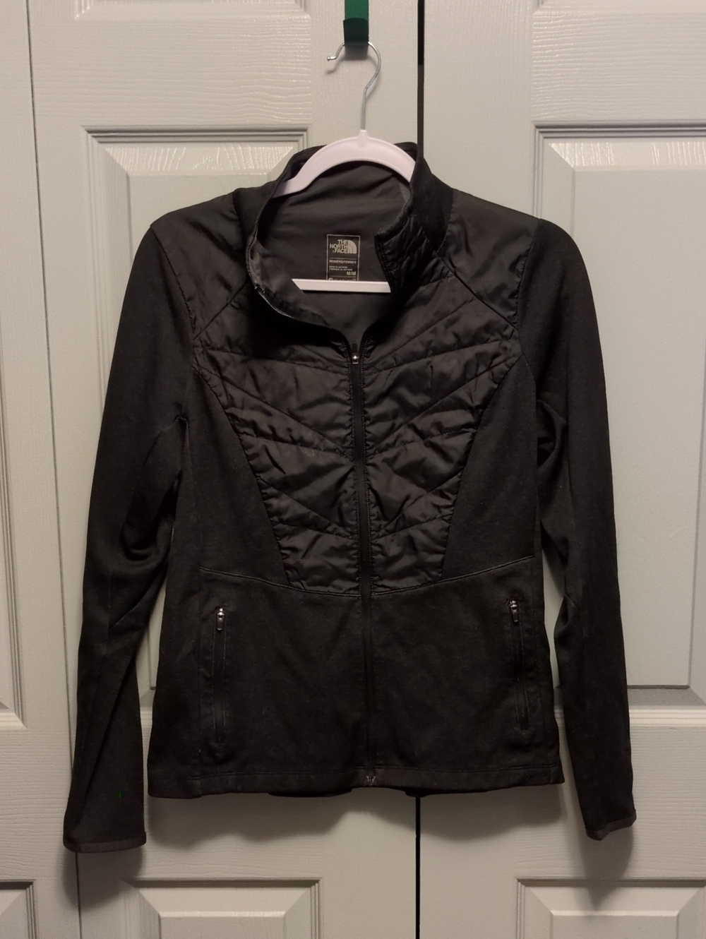 The North Face Women's Black Quilted Hybrid Jacket with Knit Sleeves